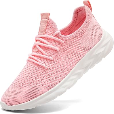 WCIDFY Women Tennis Shoes Breathable Mesh Walking Gym Sneakers Pink 8.5 | Comfy, Lace-Up, Easy to put on, Keep Feet Cool, Slip resistant, Daily errands, Workout, Jogging, Casual, Athletic