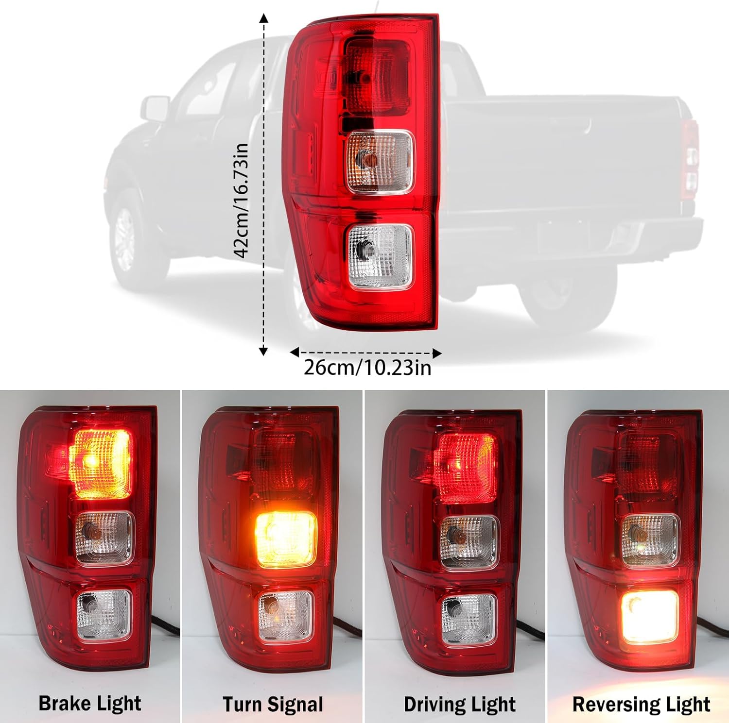 Tail Light Assembly Compatible with 2019 2020 2021 2022 2023 Ford Ranger Halogen Lights with Wiring Harness & Bulb Left Driver Side Rear Brake Lamp Taillight w/o Blind Spot KB3Z13405F FO2800273