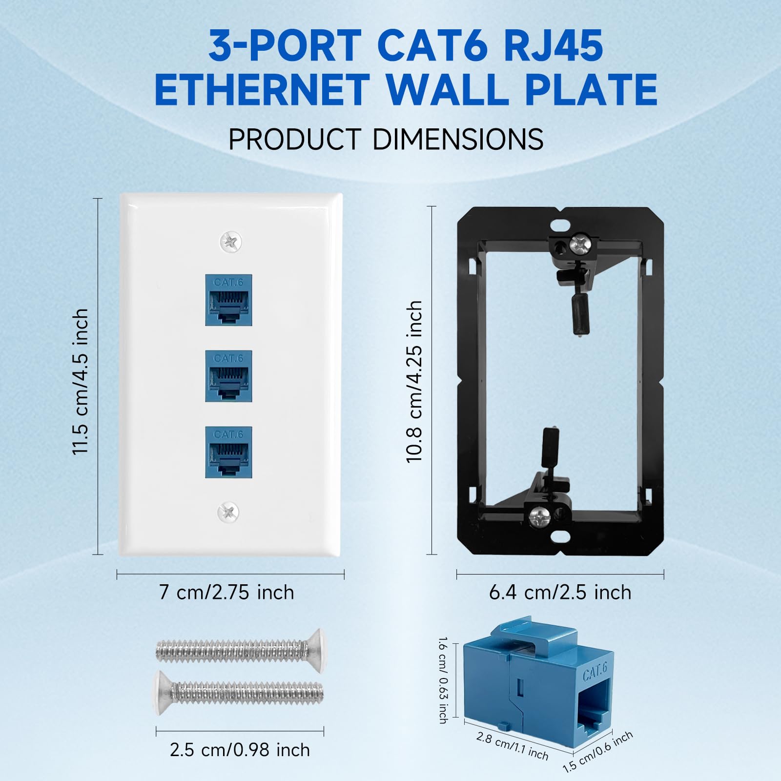 ZoeRax 3 Pack Ethernet Wall Plate, 1 Port CAT6 Keystone Jack Wall Plate With RJ45 Keystone Inline Coupler Insert, Female To Female Cat6 Keystone Jack - View #12