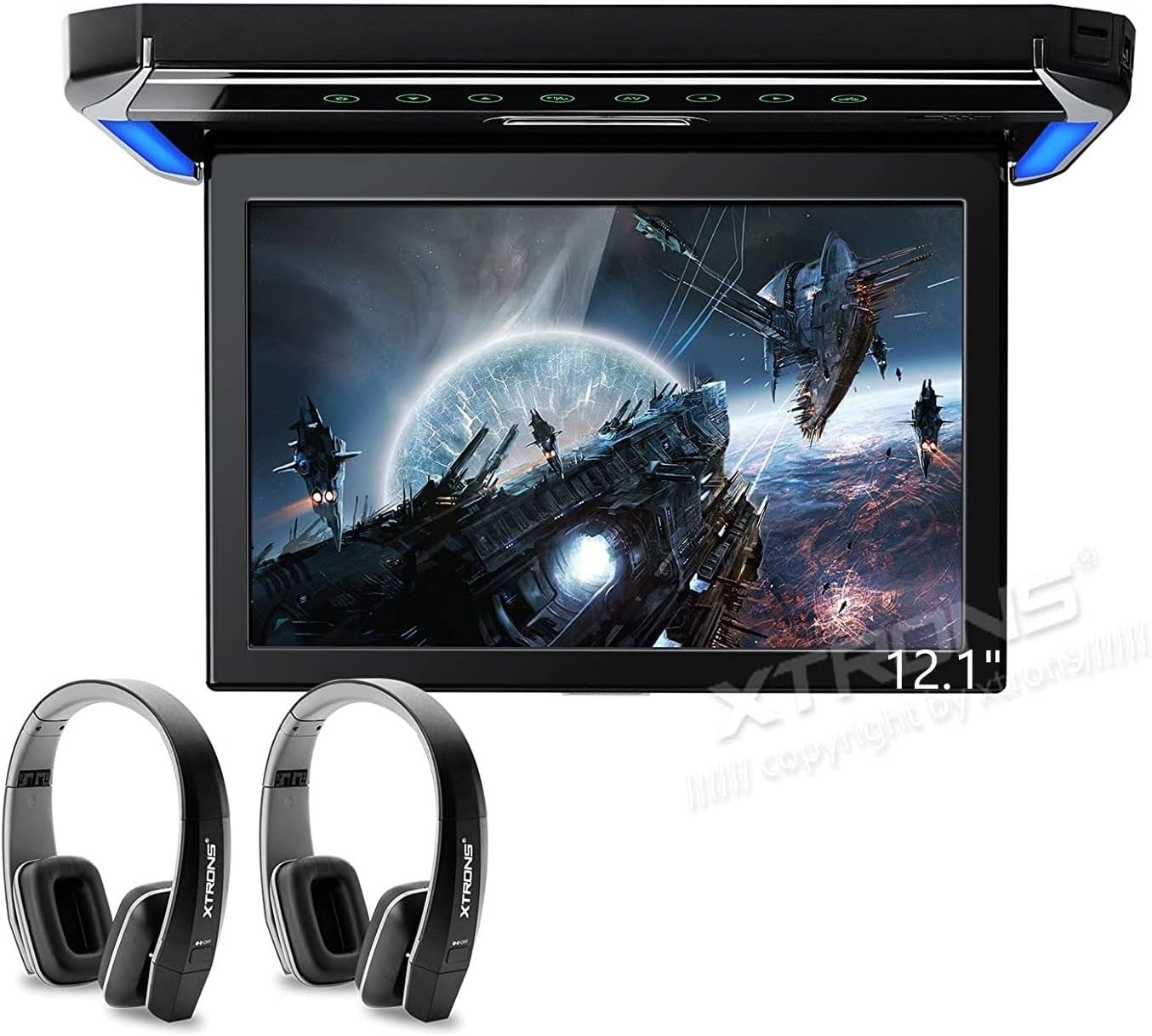 XTRONS® 12.1 Inch 1080P Video Car Overhead Player Roof Mounted Monitor HDMI Port with Black New Version IR Headphones (No DVD)