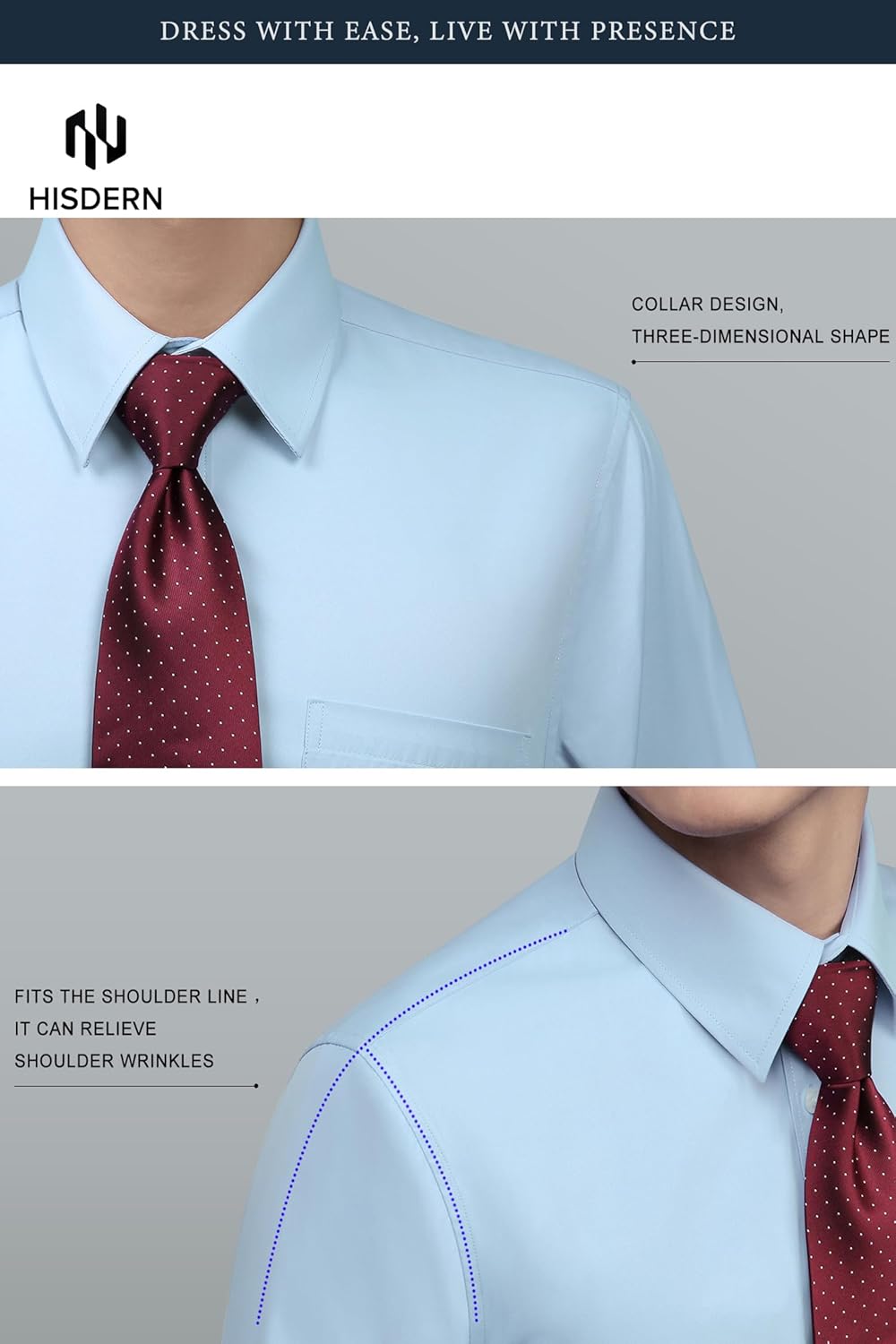 HISDERN Mens Dress Shirts Long Sleeve Button Down Casual Shirts for Men Inner Contrast Formal Business Tuxedo Wedding Shirt - Image 8