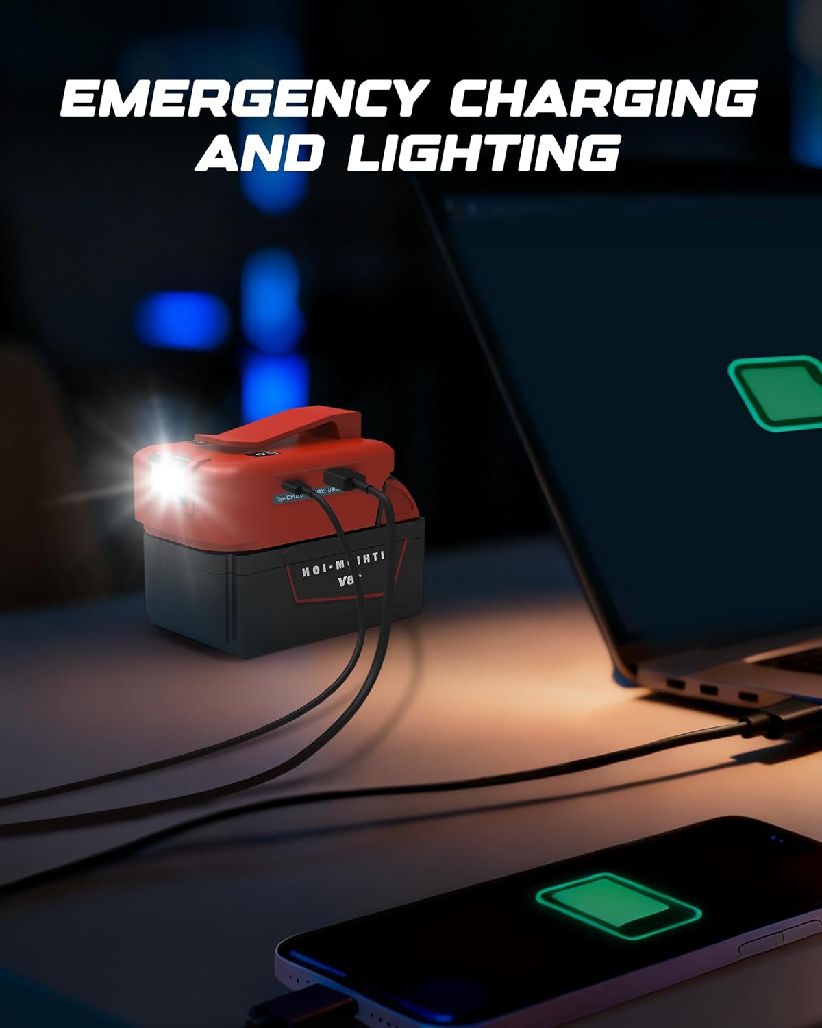 RETRUE Battery USB Charger Adapter for Milwaukee 18V MAX Battery Generator Power Converter with USB Charger Type C and LED Lights for Work RV Camping Travel, Tool Only - Image 4