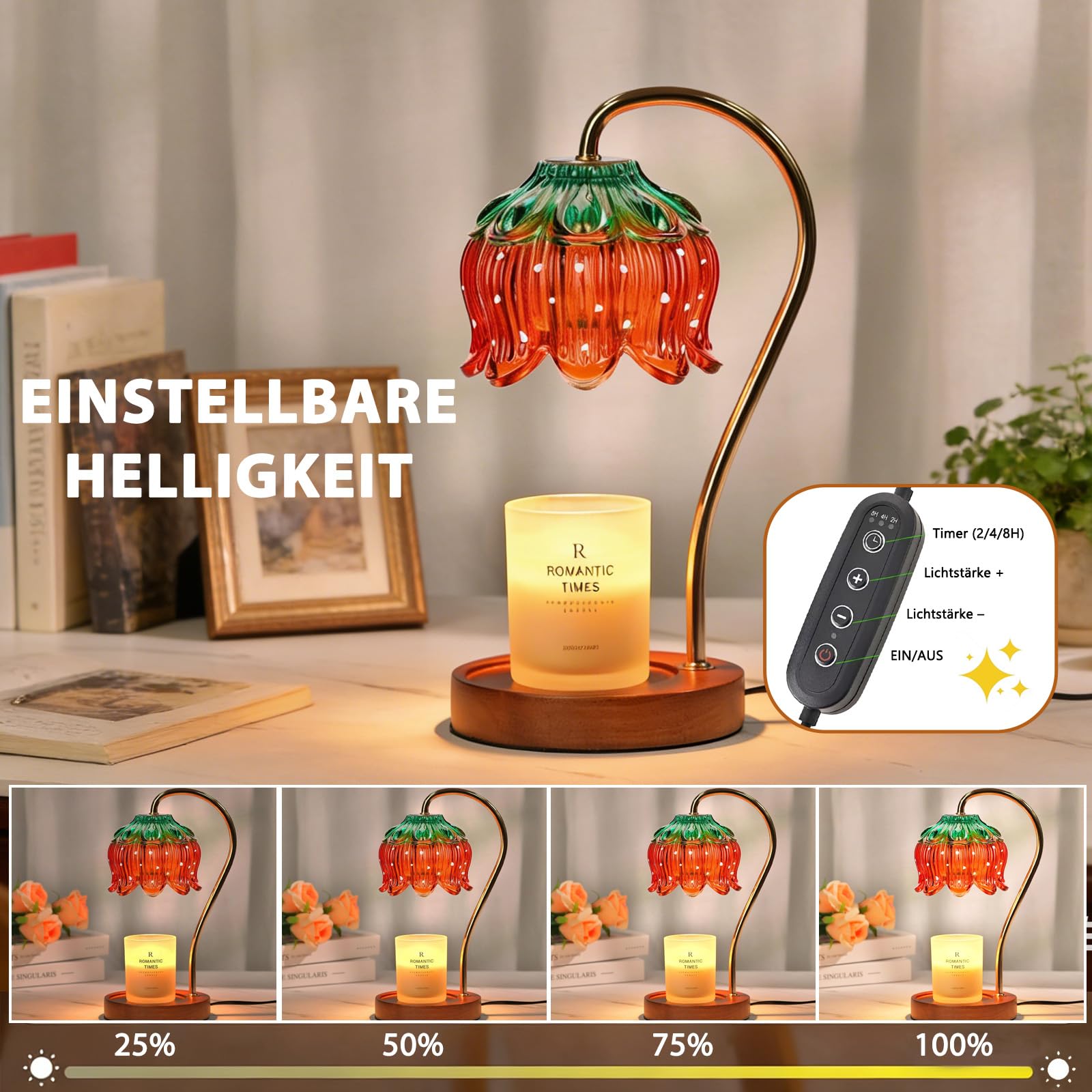Justup Lámpara calentadora de velas, lámpara de calentamiento de velas de fresa con temporizador y 2 bombillas, derretidor de cera eléctrico, cumpleaños, día de San Valentín para mujeres (fresa)