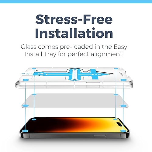 Miniatura 2 de Power Theory Paquete de 2 protectores de pantalla para iPhone 14 Pro Premium inastillable de vidrio templado dureza 9H, marco fácil de instalar,