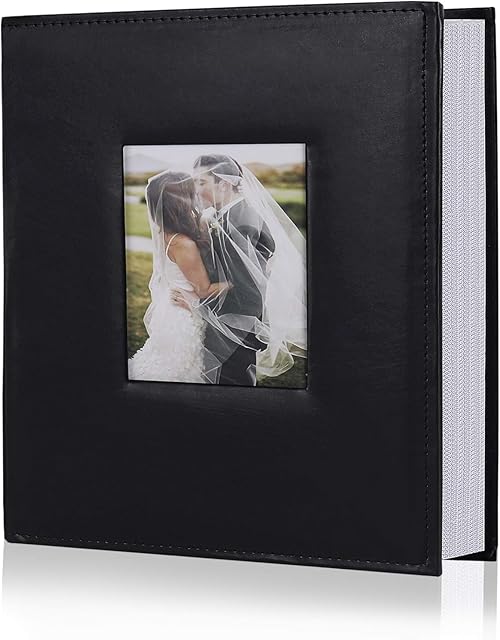 RECUTMS Photo Albums 6x4 Slide In 200 Photos Pockets Album With Memo Space Leather Cover Black Photo Album 4x6 For Family Wedding Baby Holiday Anniversary Black