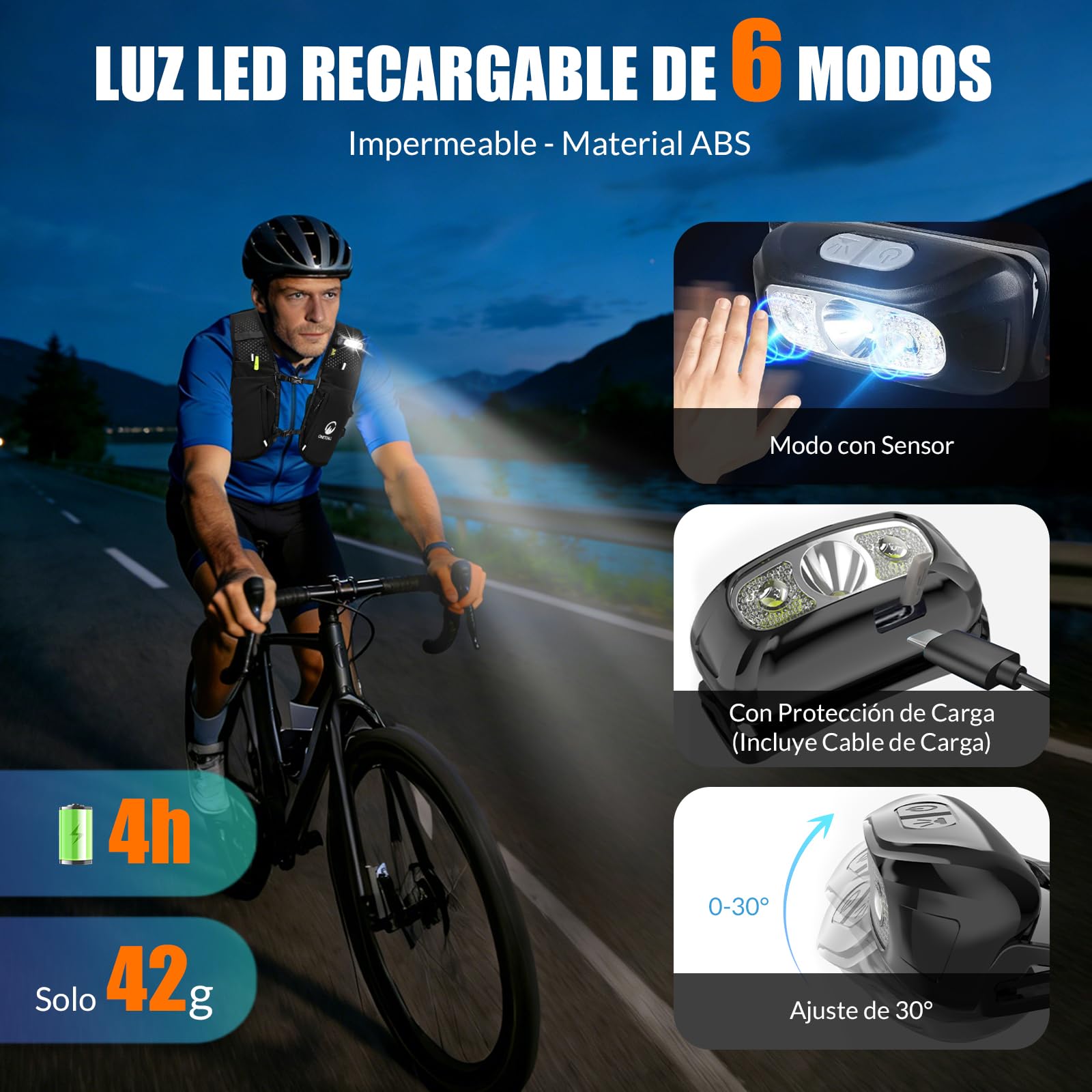 Chaleco Running Hombre Mujer con 2 Botella 500ml y Luz LED Recargable, Chaleco Hidratacion Trail Running, Mochila Hidratacion Running Vest Mochila Running para Correr Senderismo Montaña