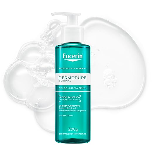 EUCERIN Gel de Limpeza Facial Antiacne DermoPure Gentil 200ml, Pele Mista e Oleosa, Suave, Demaquilante