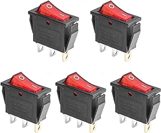 5Pcs AC 250V/15A, 125V/20A Red Light Illuminated LED On/Off SPST 3 Pin 2 Position Mini Boat Rocker Toggle Switch Snap for Car Boat by QTEATAK