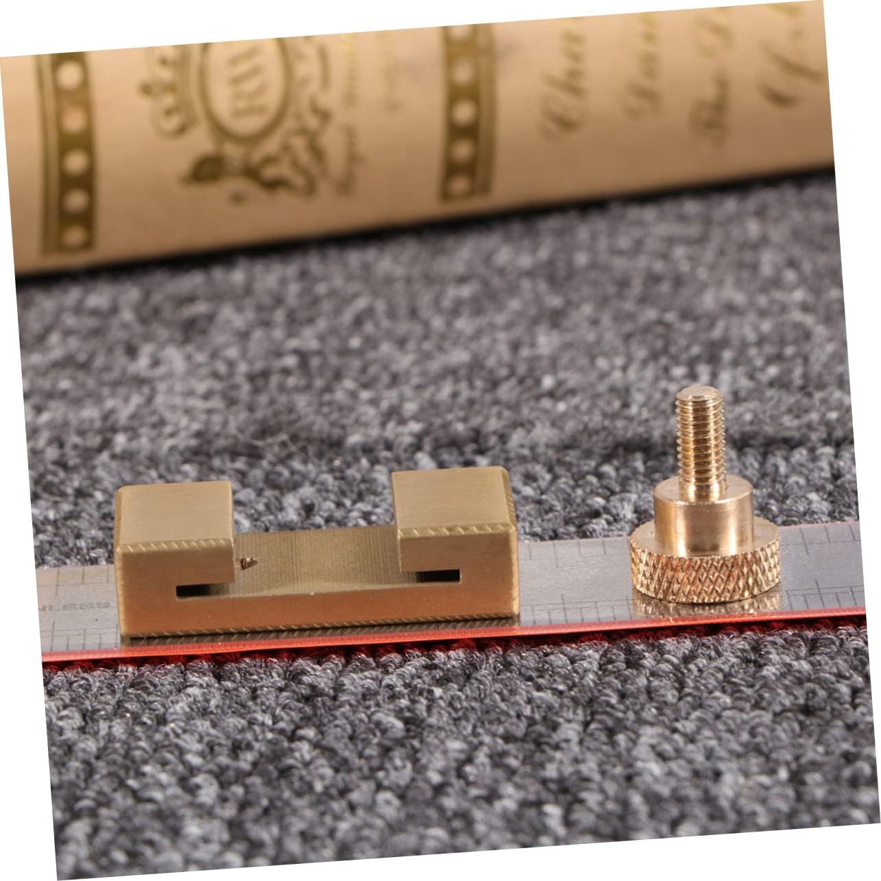 jojofuny 6pcs Brass Positioning Block Steel Ruler Woodworking Line Measuring Tool and Accurate Stop Block for Projects