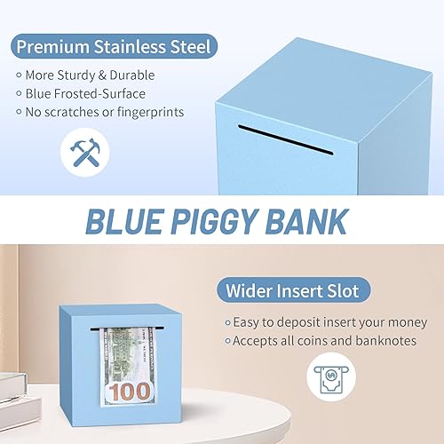 Miniatura 10 de Alcancía para adultos debe romperse para abrir, alcancía irrompible de acero inoxidable para adultos, caja de ahorro de metal para ahorrar dinero en