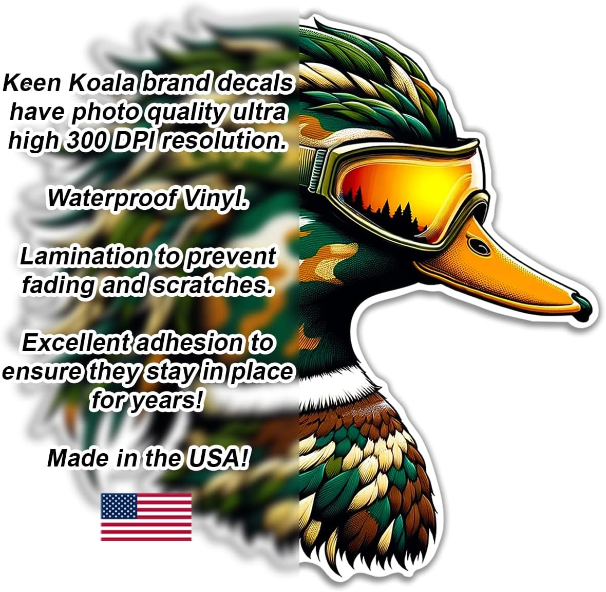 Camo Mullet Duck Stickers 2 Pack - 4 Inch, Funny Adult Blue Collar Stickers, Waterproof UV & Scratch Resistant Vinyl, Duck Hunting, Mfd USA