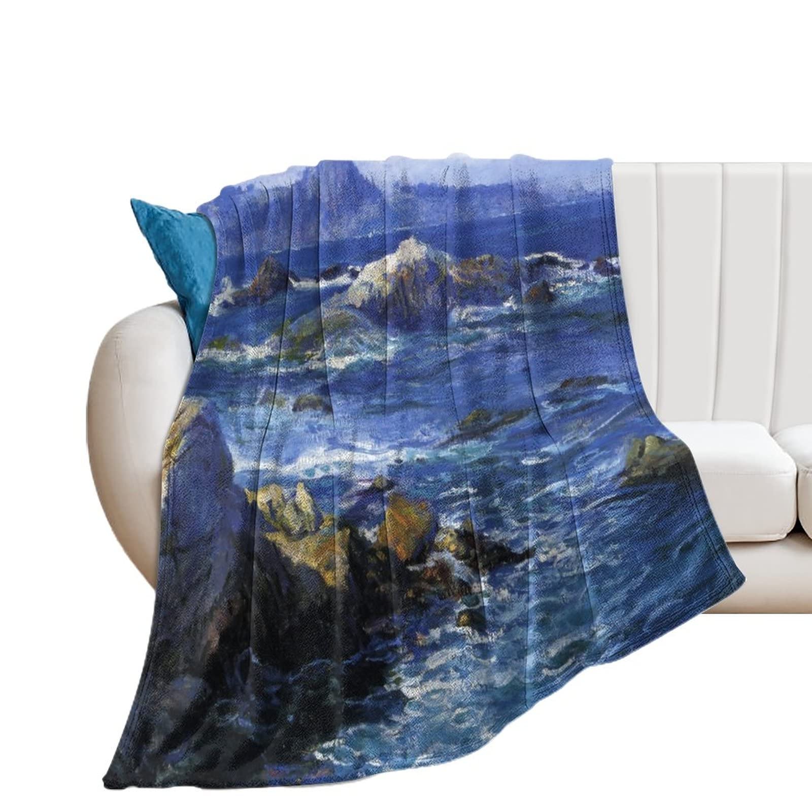 Plaid de canapé cocooning couverture chaude flanelle peinture de plage pour soirée d'hiver