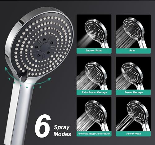OFFO Colonna Doccia Senza Miscelatore, Asta Doccia Saliscendi con Soffione Rotonda 25x25cm e Doccetta 3 Getti, Asta Doccia Regolabile in Altezza 86-120cm, Tubo Acciaio Inox Antitorsione 1.6m, Cromo - 4