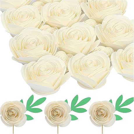 3D Mini White Roses Small Paper Flowers for Crafts and Decorations
