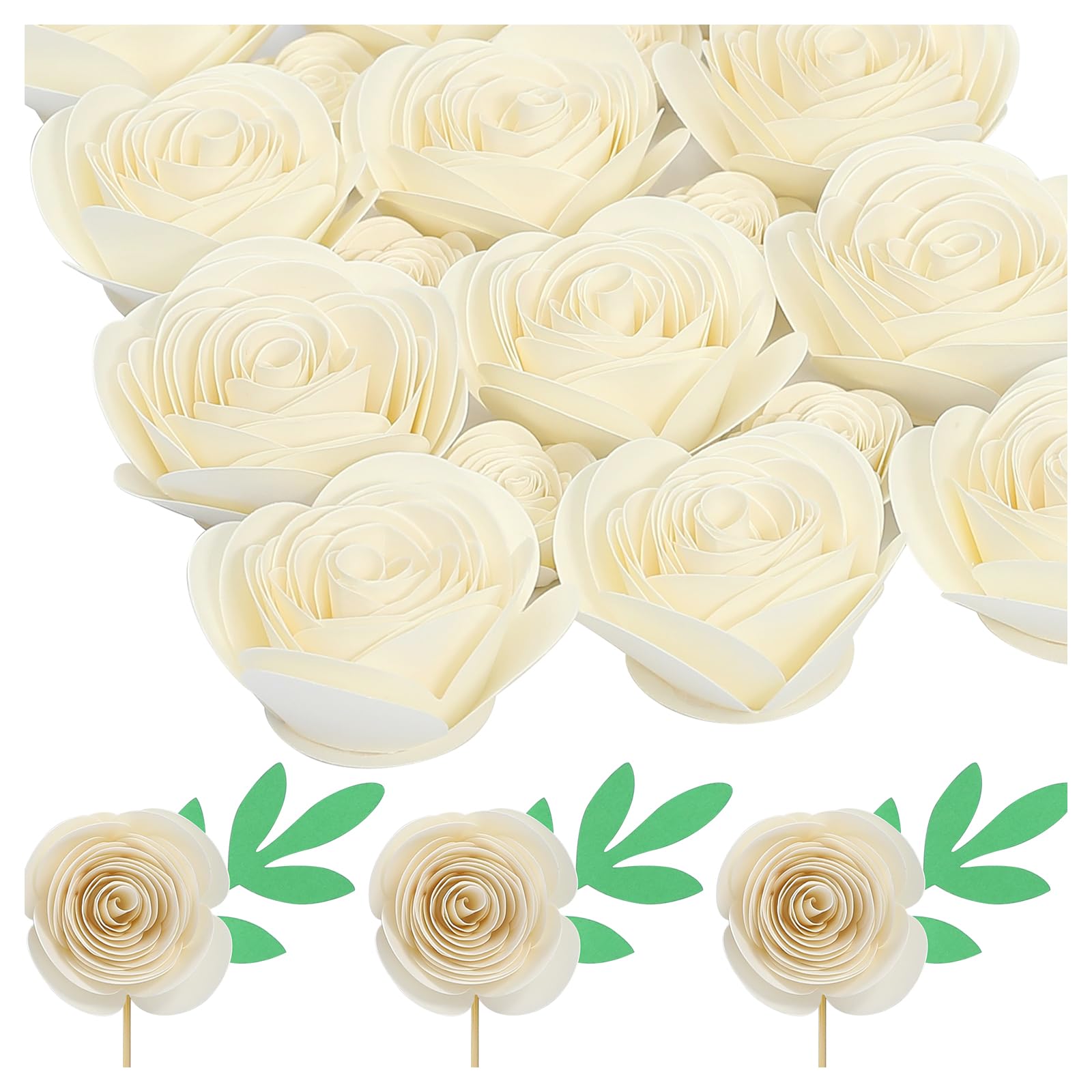 3D Mini White Roses Artificial Flowers, Mini Paper Flowers Decorations for Custom Shadow Box Frame, Handmade Crafts DIY Gift (18 Pieces, Milky)