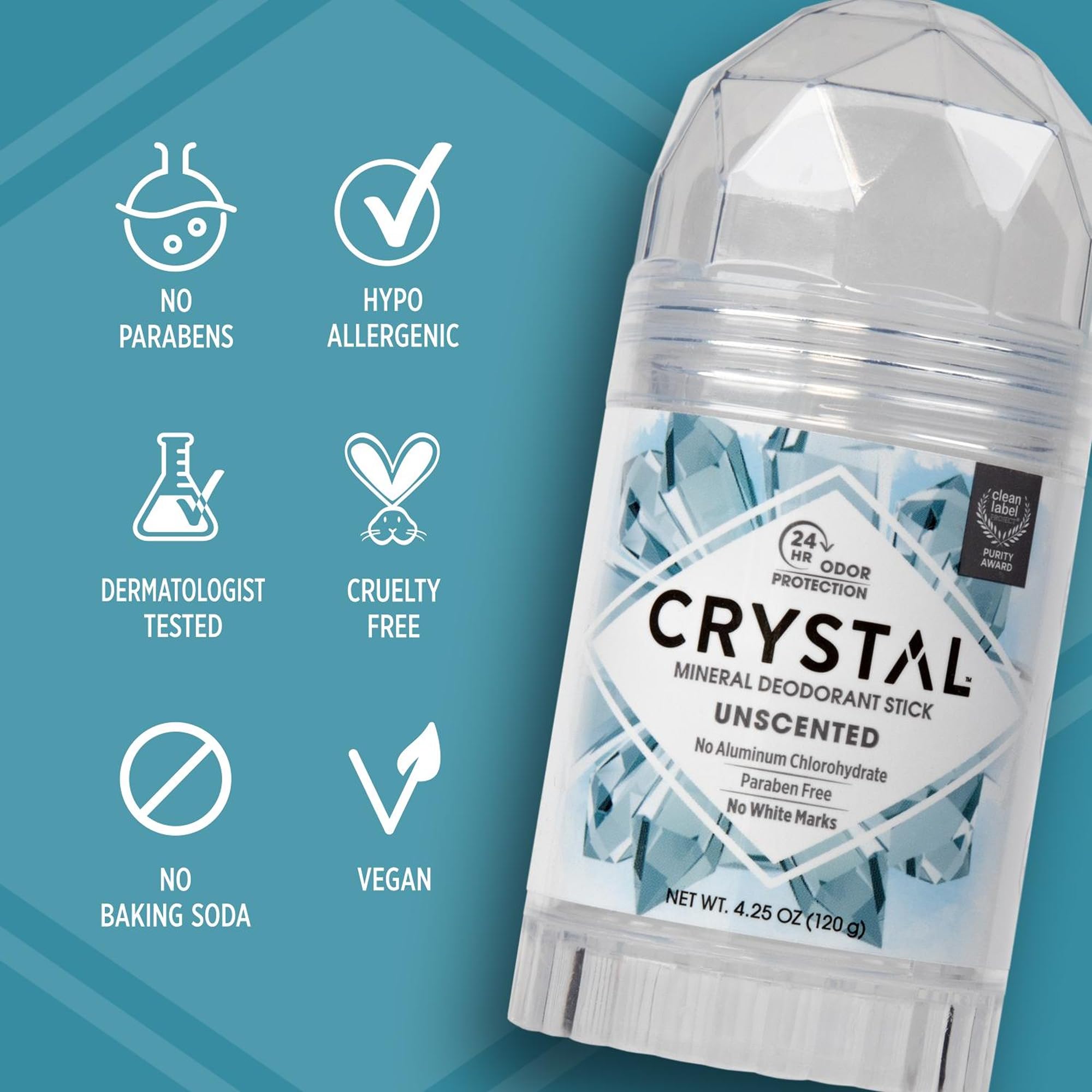 Crystal Mineral Deodorant Stick, Unscented 4.25 oz (Pack of 3) thumbnail 5