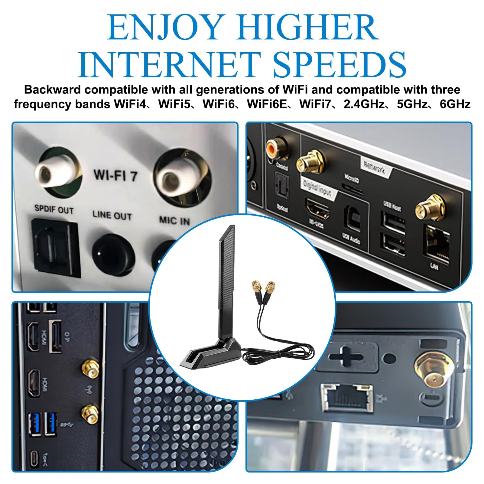Antenna WiFi 6E 12dBi a 3 bande per router scheda madre da gioco ASUS ROG/Maximus/GIGABYTE/MSI 2.4GHz 5GHz 6GHz base magnetica pieghevole Omni Antenna per Wi-Fi 6/6E AX AXE Router PC Bluetooth