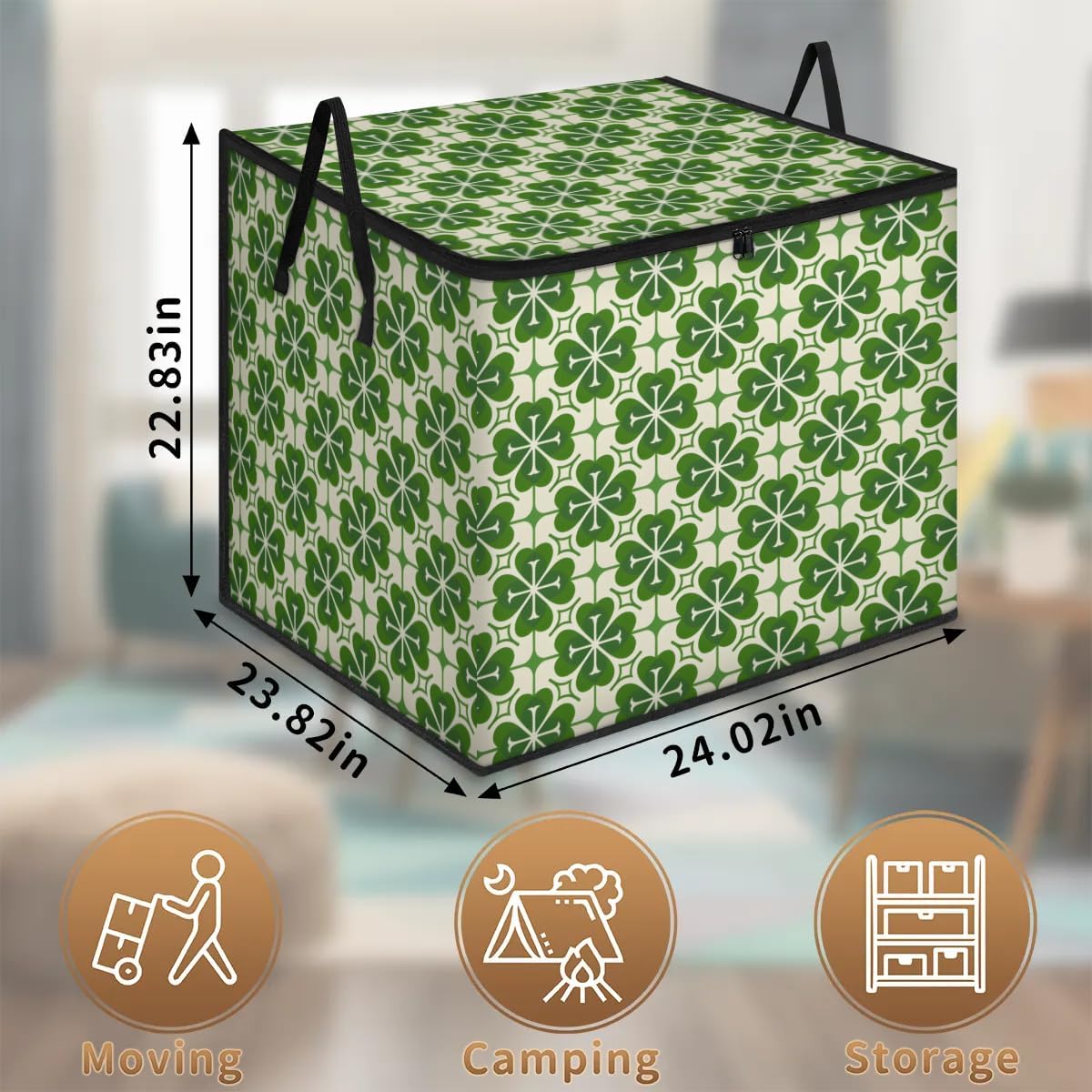 Honeybaby 214L Extra Large Comforter Storage Bag Geometric Clover Storage Totes with Lids Waterproof Closet Organizer Folding Blanket Storage Bags for Clothes Bedding Pillows