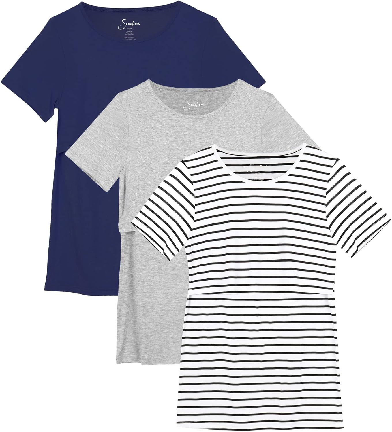 Sosolism Women's Maternity Nursing Tops for Breastfeeding Shirt 3-Pack