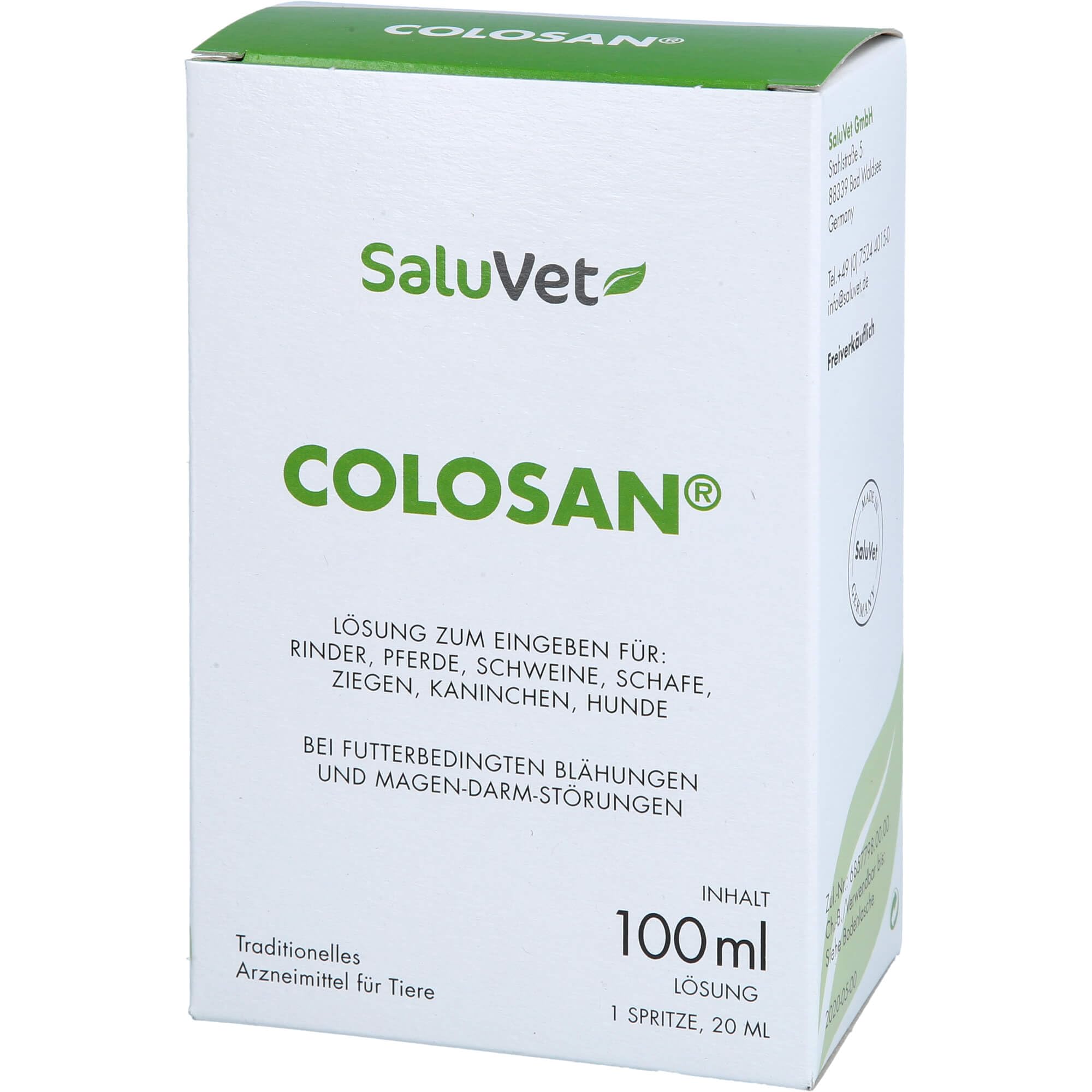 ColoSan | 100 ml | Zugelassenes Arzneimittel für Pferde, Rinder, Schweine, Schafe, Ziegen, Kaninchen und Hunde | Bei futterbedingten Blähungen und Magen-Darm-Störungen