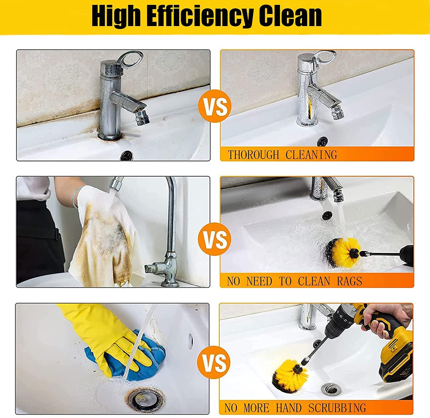 DOCAT Drill Brush Power Scrubber Bathroom Cleaning Brush Attachment Set Multi-Purpose Scrub Brush for Grout Floor Tub Shower Tile Bathroom and Kitchen Surface Drill Machine Not Included (Yellow) 4