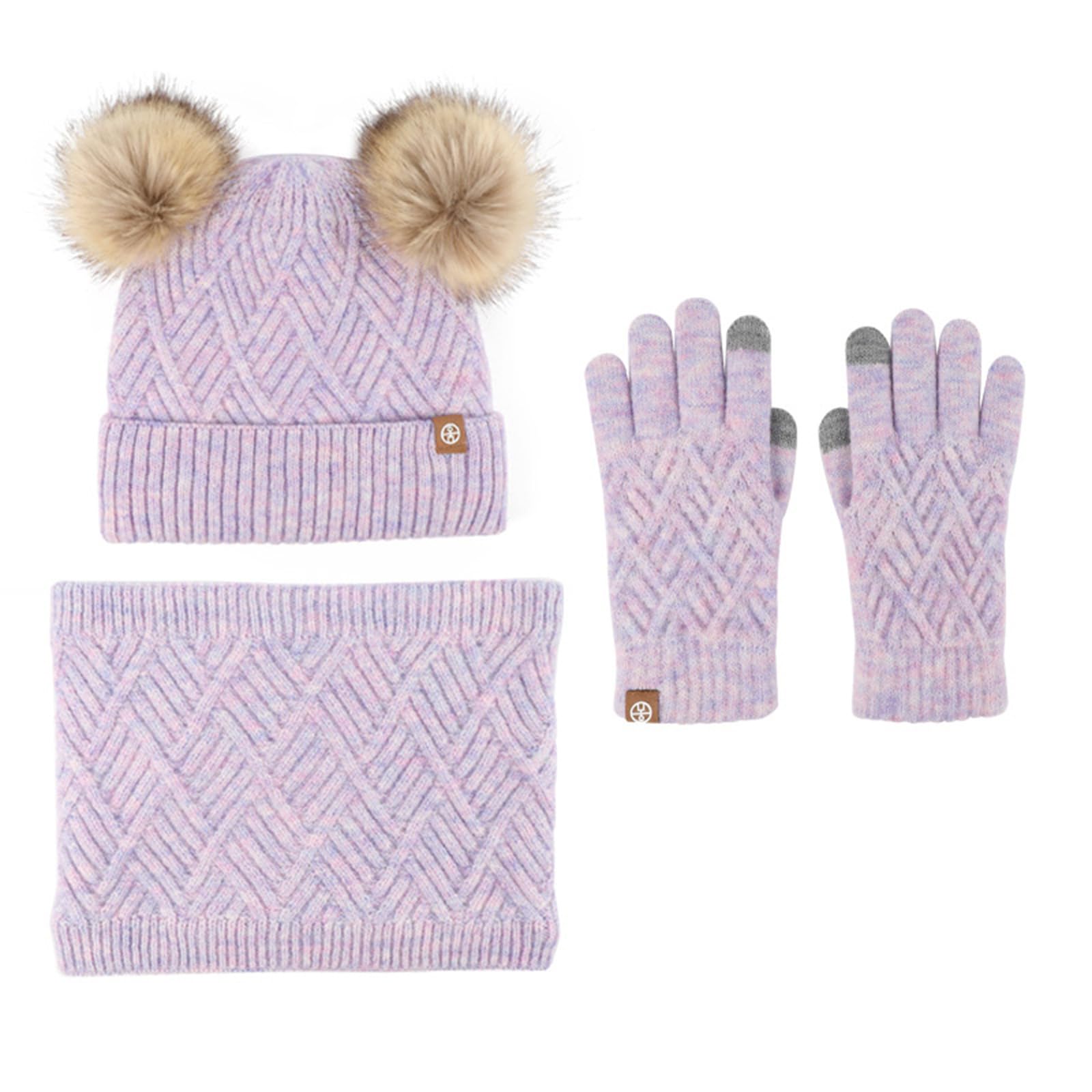 Gorro con pompón infantil para jugar en la nieve con bufanda cálida y mitones cómodos 4