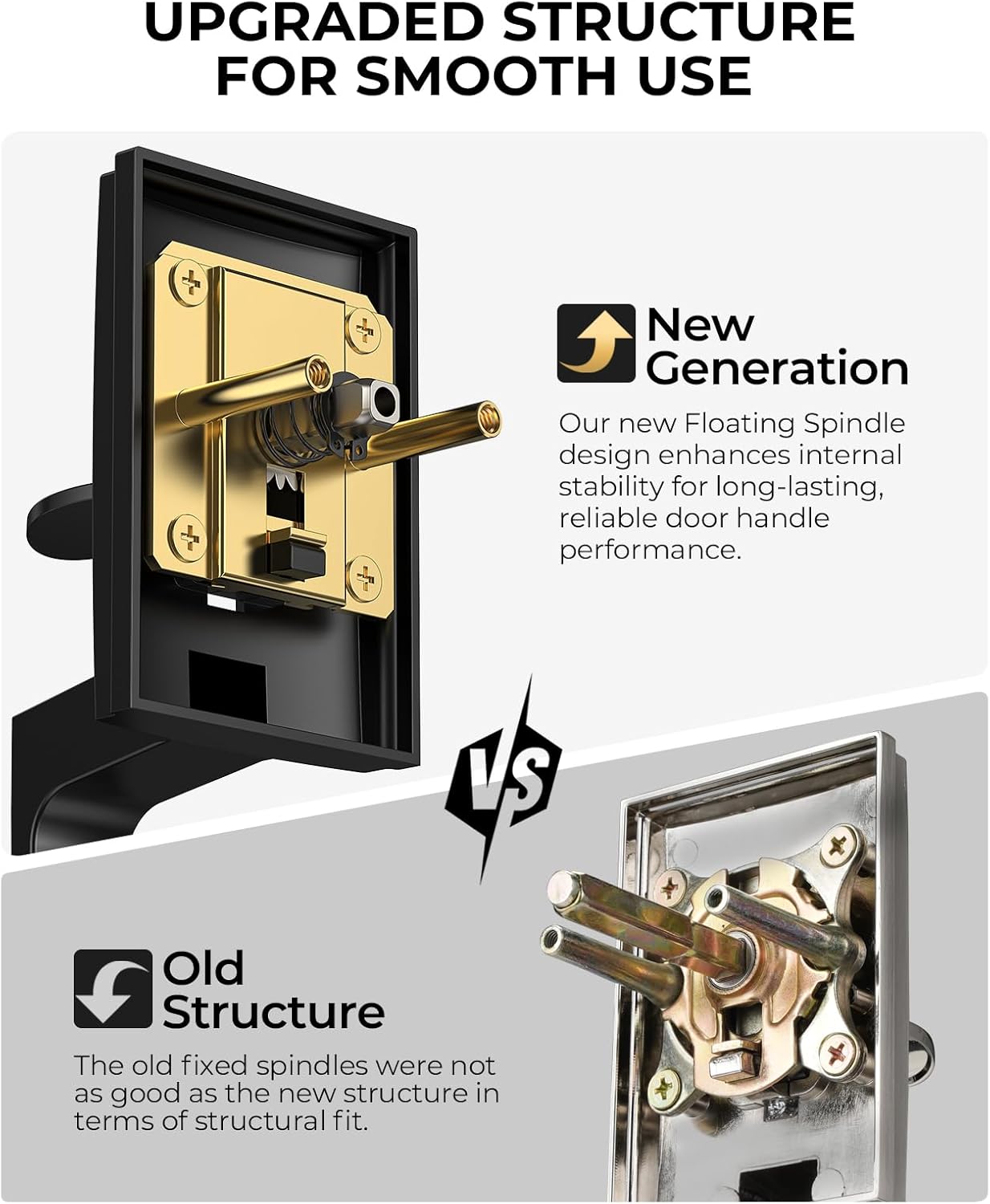 Front Door Handle No Lock, Matte Black Front Door Lock Set with Modern Knob, Adjustable Exterior Entry Handleset, Lower Half Grip, Reversible for Right & Left