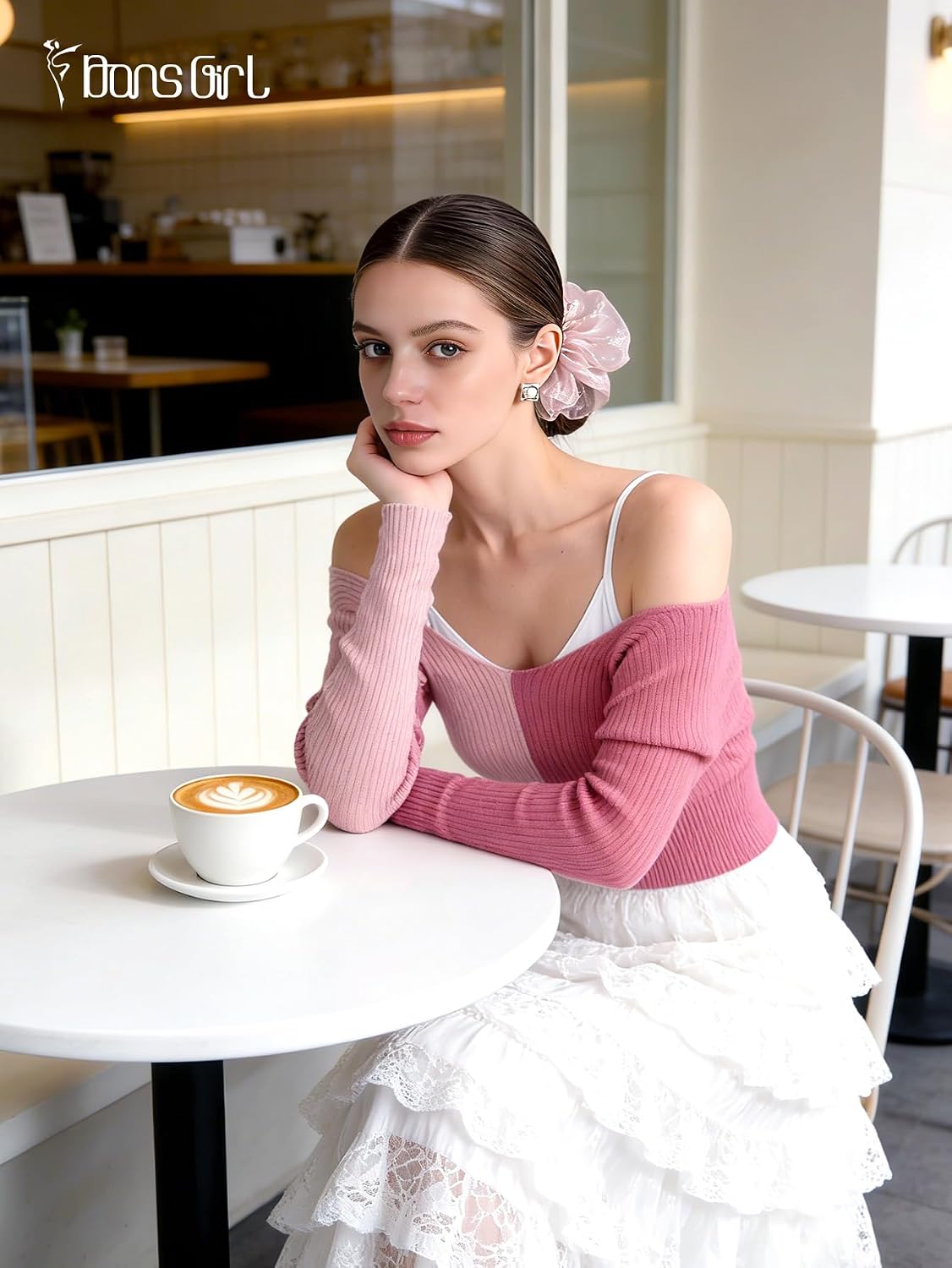 Women's Knitted Ballet Warm-Up Top - Long Sleeve Color-Block V-Neck Design, Elegant Sweater For Ballet/Modern Dance