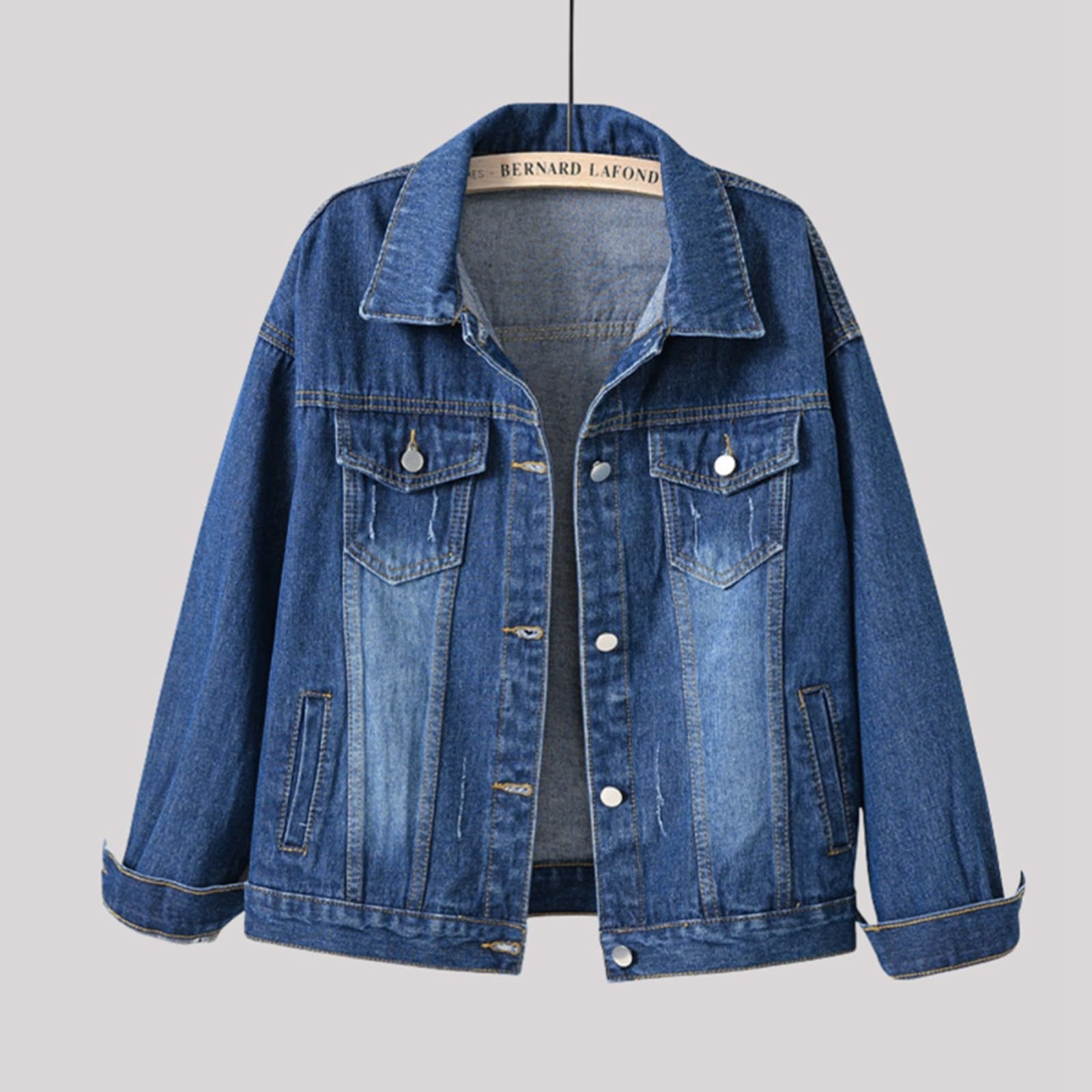 Generisch 2026 Chaqueta vaquera para mujer con bolsillos grandes Cierre de botones Diseño liso Abrigo corto para estilo versátil