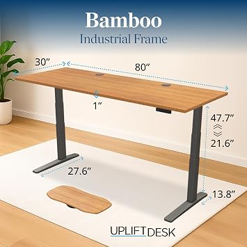 UPLIFT DESK Bamboo (80 x 30 inch) Standing Desk 2-Leg V3 Adjustable Stand Up C-Frame (Indus.), Advanced Keypad, Wire Grommets, Wire Tray, Rocker Board