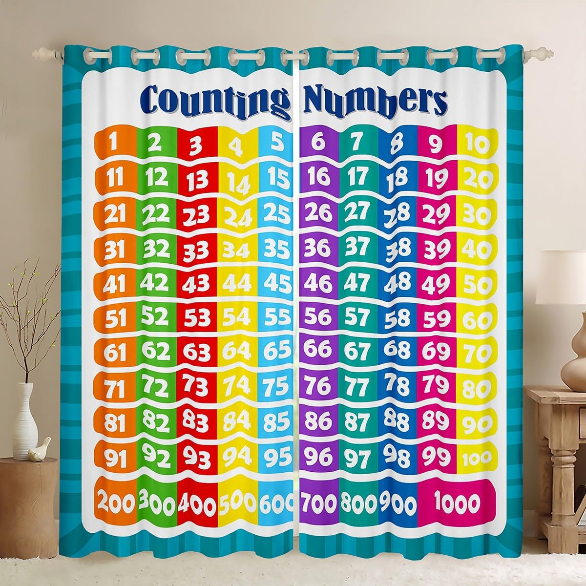 Homemissing Numbers Alphabet Window Curtains Educational Learning Darkening Dreapes for Kids Boys Girls Numbers Blackout Curtains Learning Time Window Treatments (2 Panels,W52*L63)