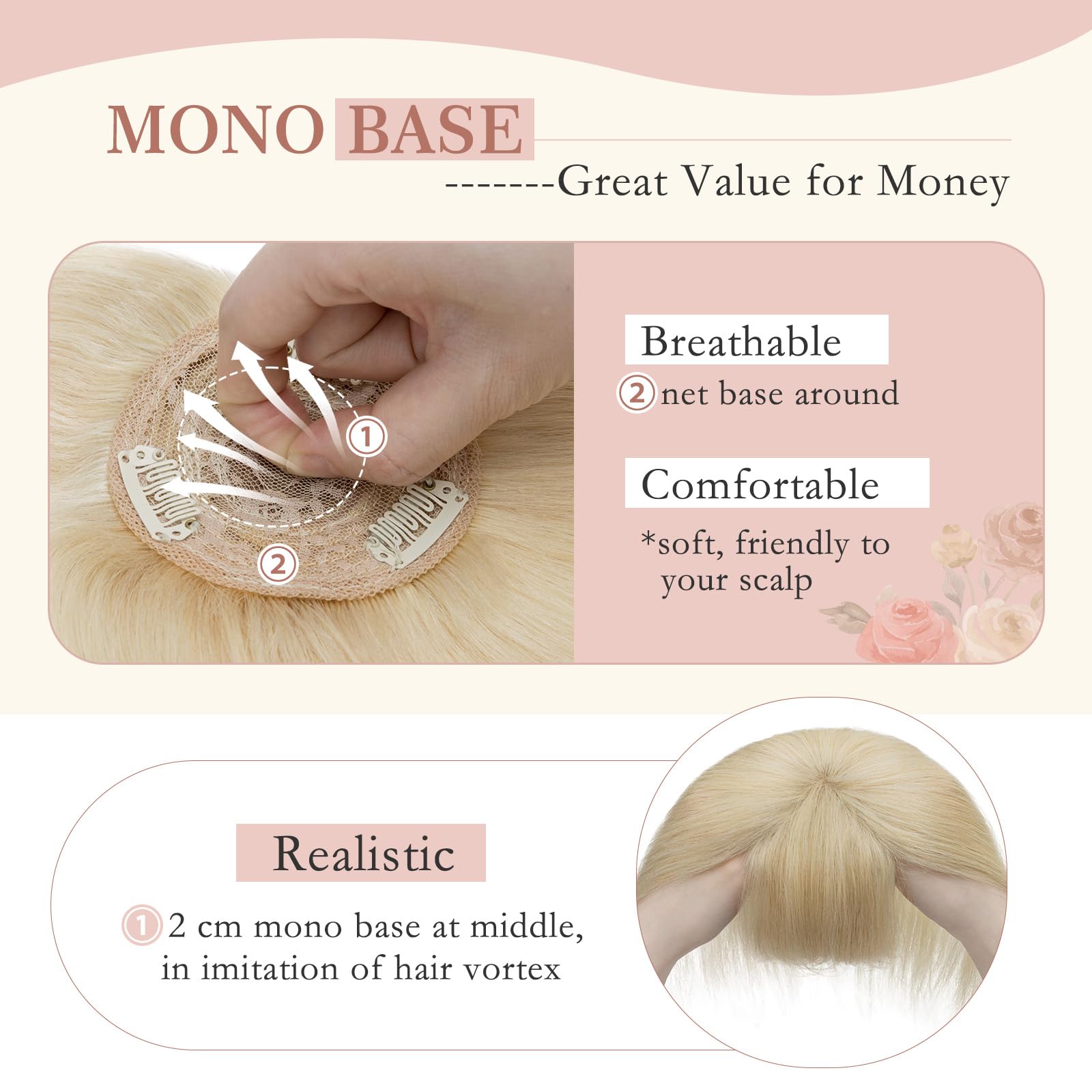Elailite Hair Toppers for Thinning Hair Women Real Hair with Bangs - Image 4