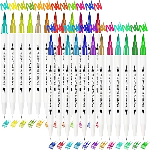 Vitoler Marcadores de colores de doble punta, marcadores de punta fina y bolígrafos artísticos de punta fina para niños y adultos, planificador de