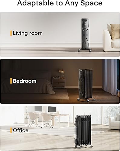 Vista 8 de PELONIS Radiator Heater for Large Space, Electric Oil Filled Radiator, Dual Knobs, 1500W, Quiet Space Heater, 3 Modes, Tip-over Protection Negro