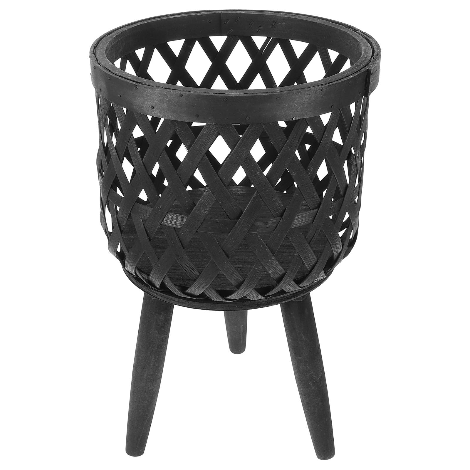 Support pour plantes en pot extérieur bois foncé jardinière panier tressé