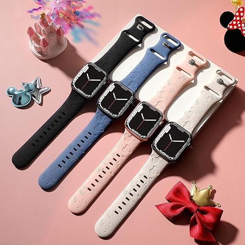 Miniatura 2 de Paquete de 4 correas de silicona grabadas compatibles con Apple Watch de 1.575 pulgadas, 1.496 pulgadas, 1.614 pulgadas, 1.654 pulgadas, 1.732