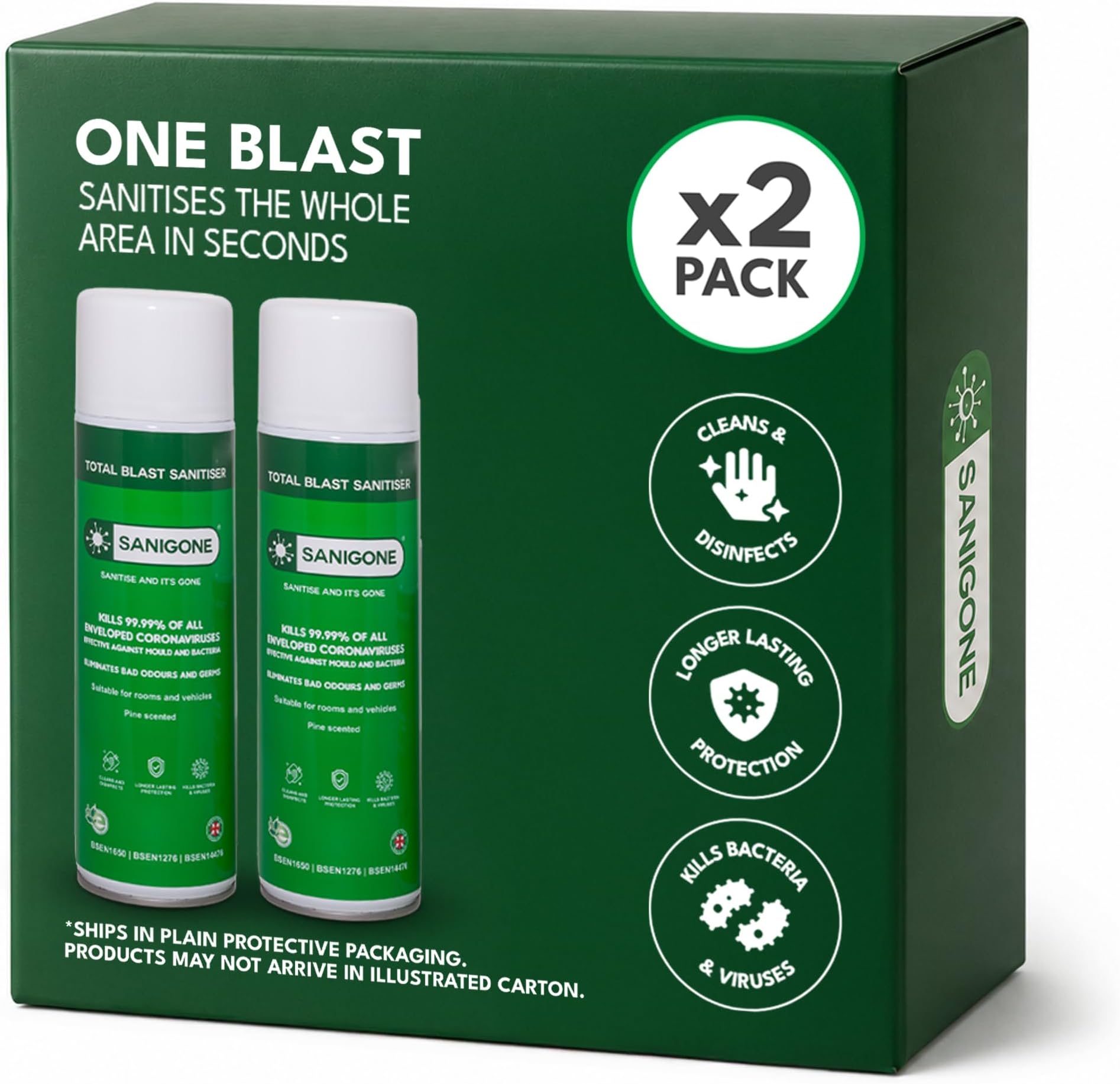 TOTAL BLAST - Sanitiser & Mould Remover 500ml | Eliminate 99.99% of Germs & Bacteria | Protection from Viruses, Bacteria, Germs & Mould for up-to 7 days | Pine Scented (Double Pack)