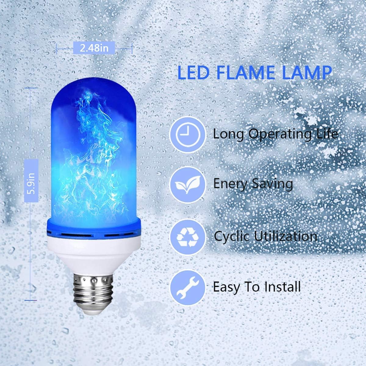 SunStrider LED Flame Light Bulbs, 4 Modes Flickering Light Bulb with Upside Down Effect, E26 Base Fire Bulb for Halloween, Christmas Decorations, Party, Outdoor, Indoor, Home Decor (2pack Blue)…