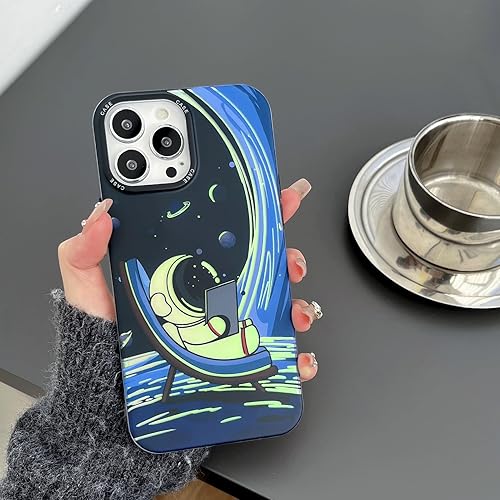 Miniatura 2 de Funda bonita para iPhone 12 Pro, diseño elegante de astronauta de dibujos animados espacial, planeta y luna, con purpurina láser, elegante diseño