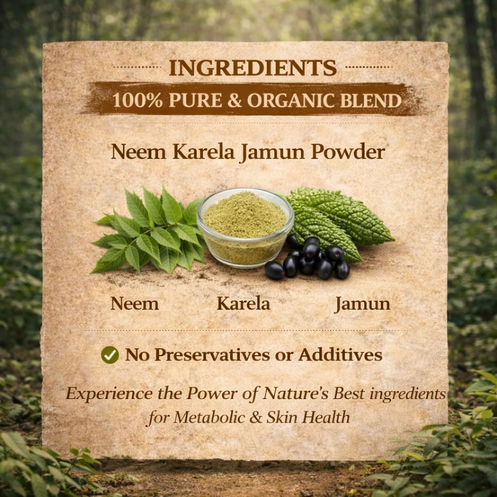 Organic Neem Karela Jamun Powder for Diabetes Care | Ayurvedic Herbal Supplement with Jamun Seed & Karela Neem | Vegan Blood Sugar Control Churna | AYUSH Certified for Immunity & Wellness | Natural Detox for Men & Women (100g) — Amazon image 6