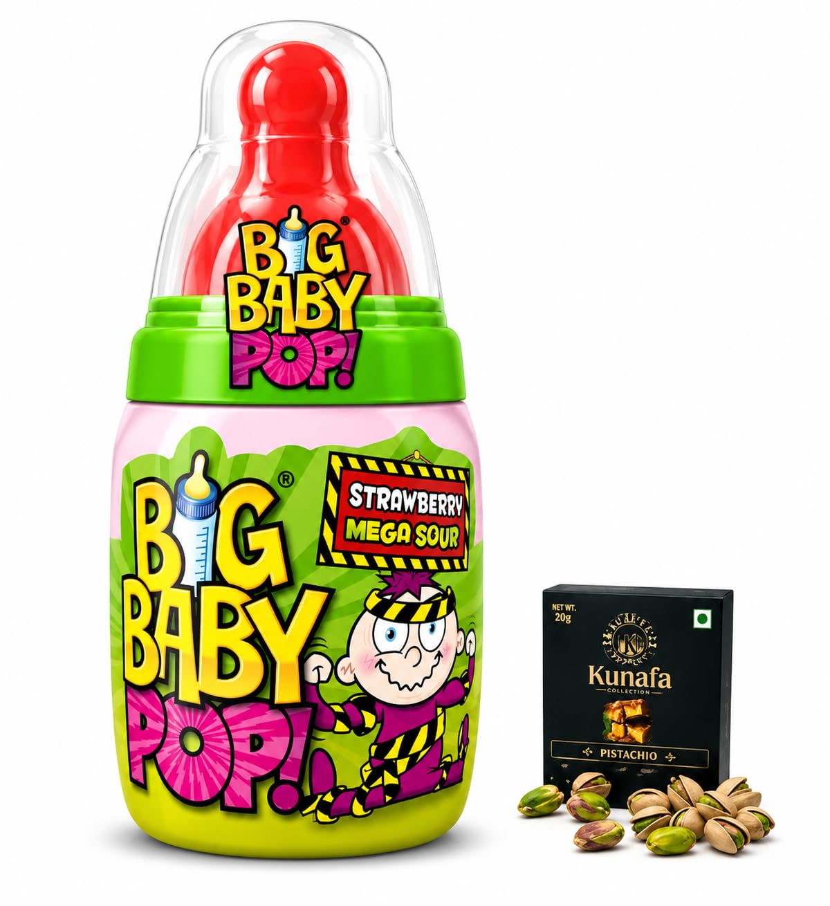 Big Baby Pop Strawberry Mega Sour Hard Candy Lollipop Fun
