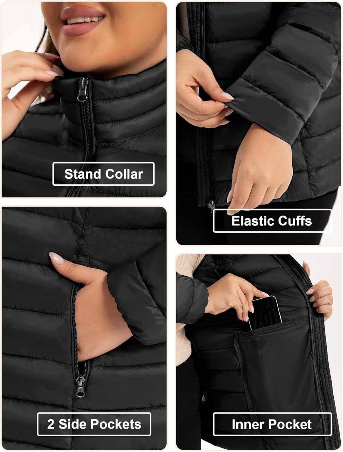 ANOTHER CHOICE Plus Size Puffer Jacket for Women, Lightweight Packable Stand Collar Winter Puffer Coat - Image 4