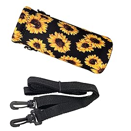 RICHEN Neoprene Water Bottle Carrier Bag with Adjustable Shoulder Strap, Insulated for 750ml/24oz Stainless Steel/Glass/Plastic Bottles (Sunflowers, 750ml)