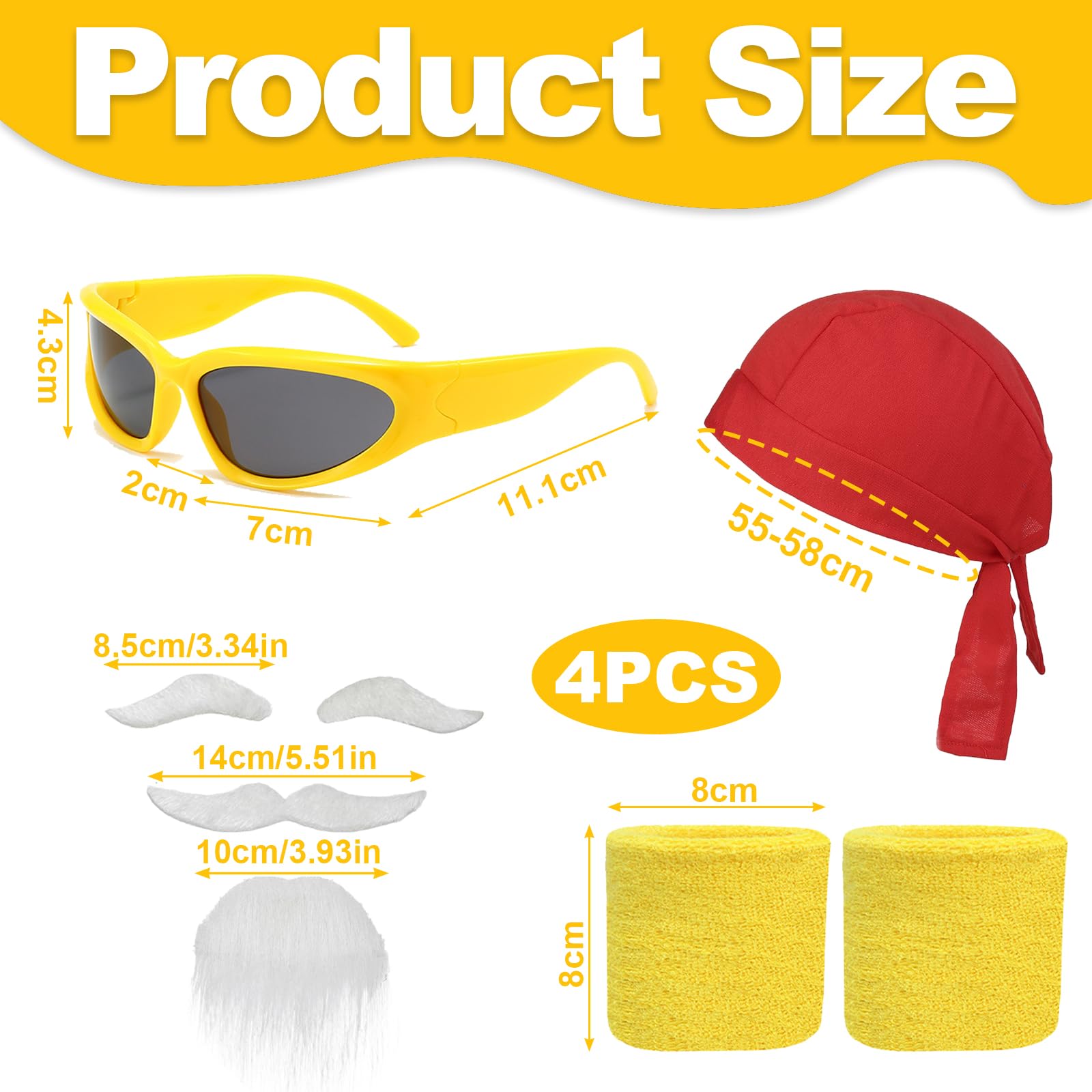 KYEDGC 4Pcs Costume Set, Wrestling Costume Accessories for Adults Includes Red Bandana, Fake Moustache - Image 2