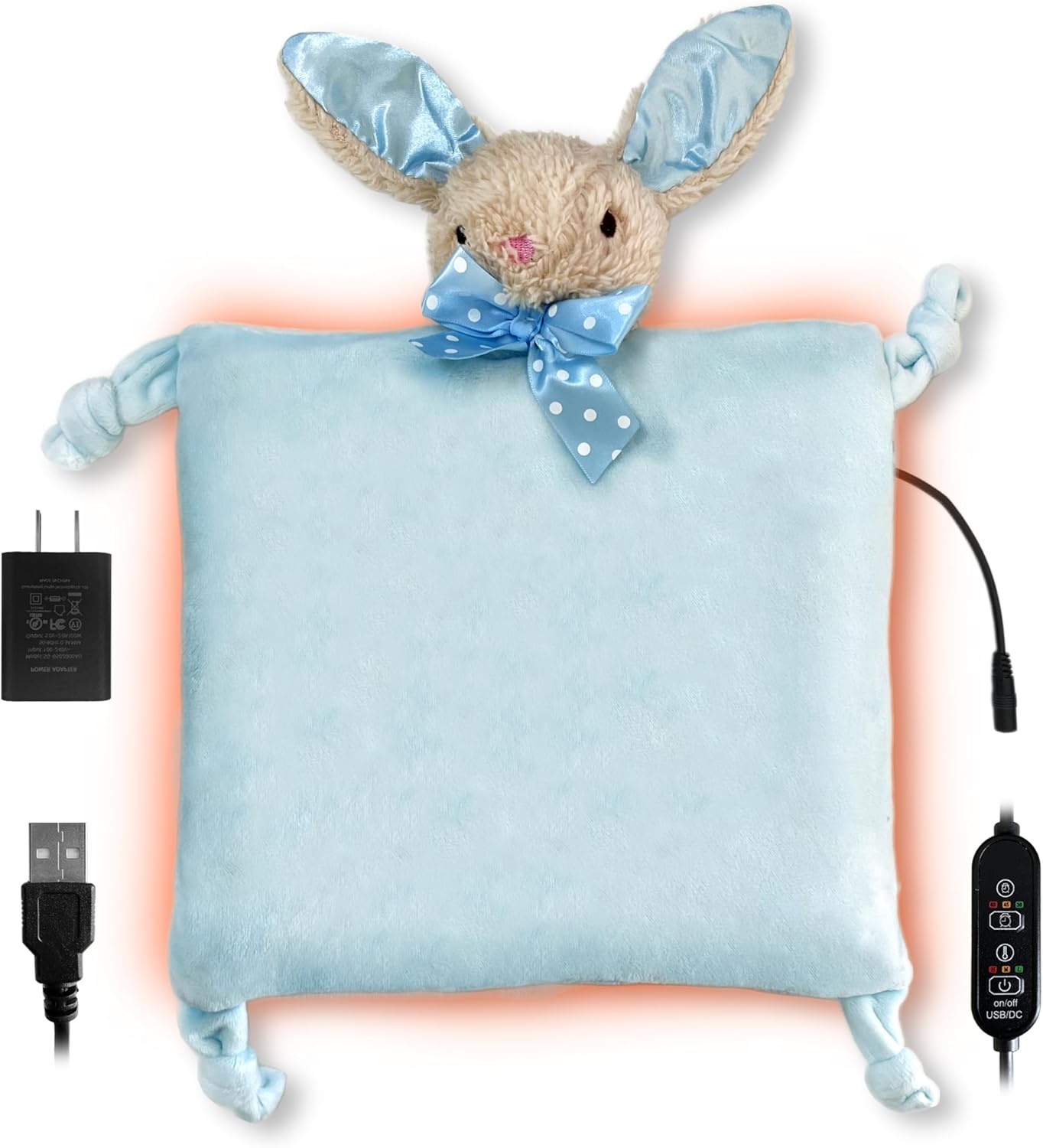 Heating Pad for Period Cramps & Menstrual Pain Relief, Cute Rabbit Stuffed Animal Gift for Women Teen Girls Period Kit, Safe USB Powered Heat Pad for Car Travel (USB Blue Rabbit)