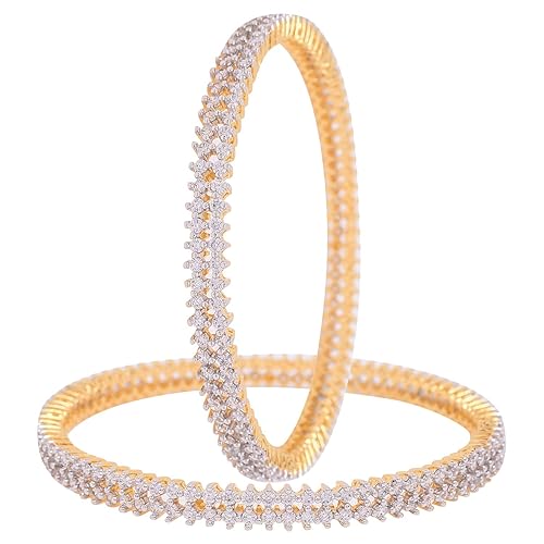 Ratnavali Jewels Brass Gold Plated and American Diamond Bangles for Women & Girls