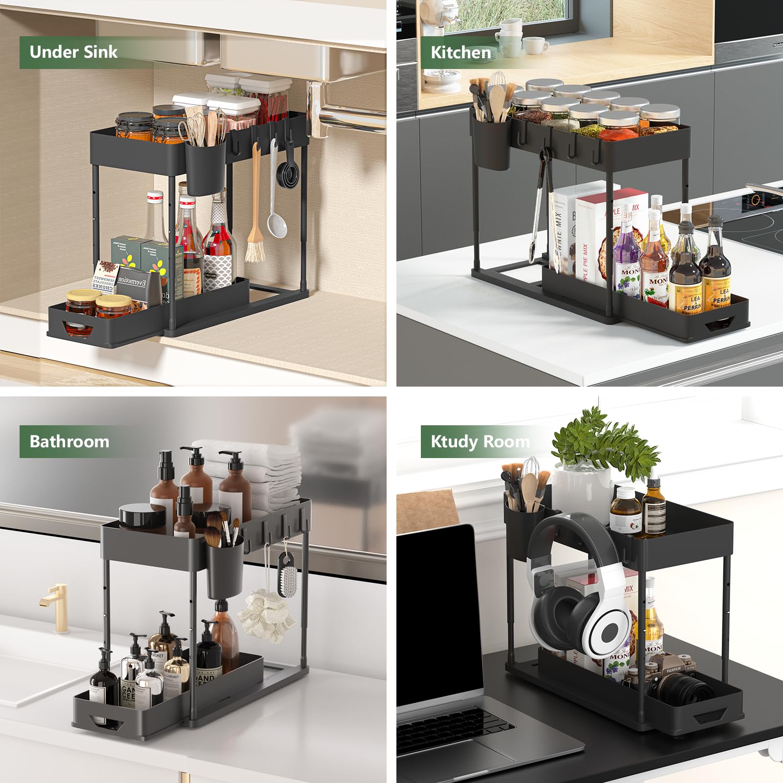 Organizer Sottolavello SKYSER 2 Livelli - Con Ganci E Tappetini Antiscivolo Bianco - Foto 4