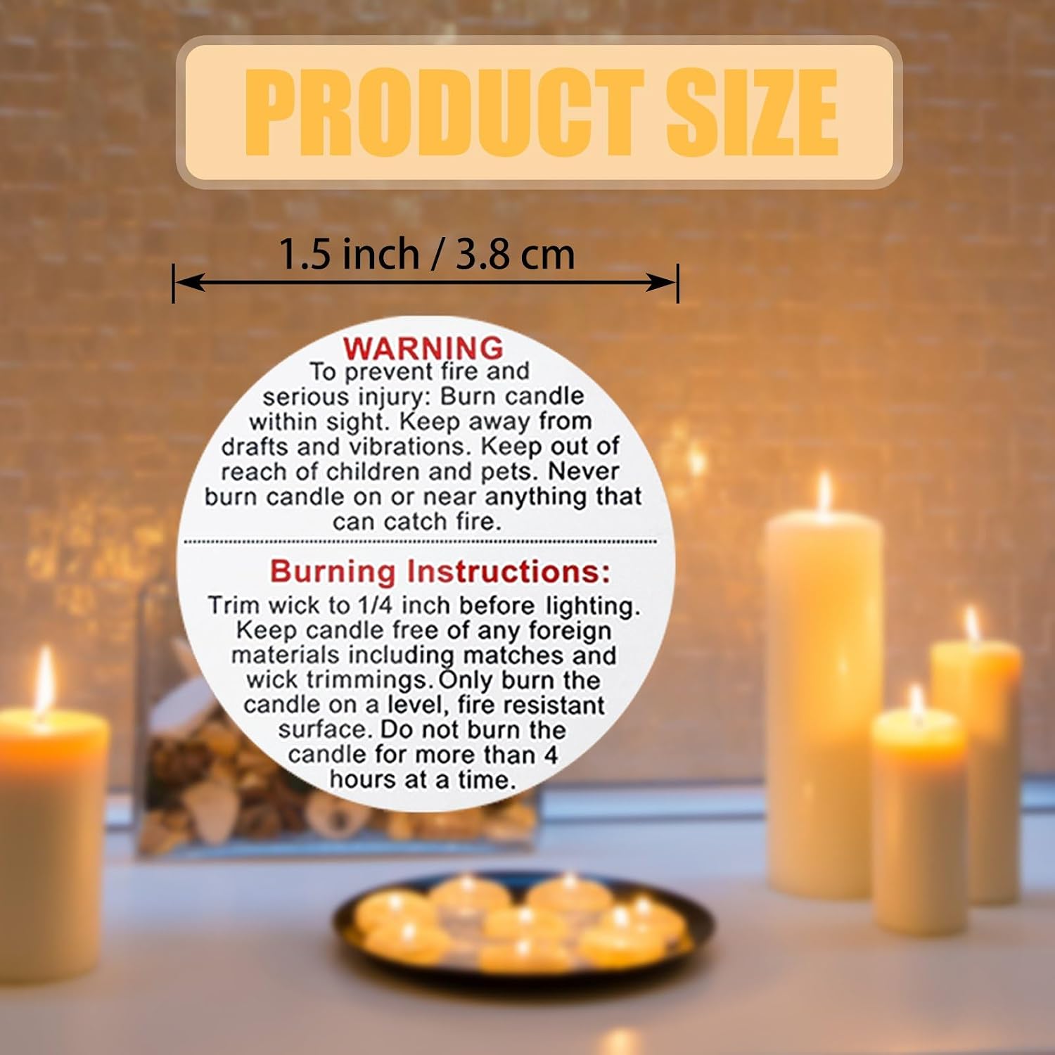 1000 Pcs Candle Warning Labels 1.5 Inch Candle Jar Container Safety Labels Warning Sticker for Candle Jars, DIY Candle Making Supplies