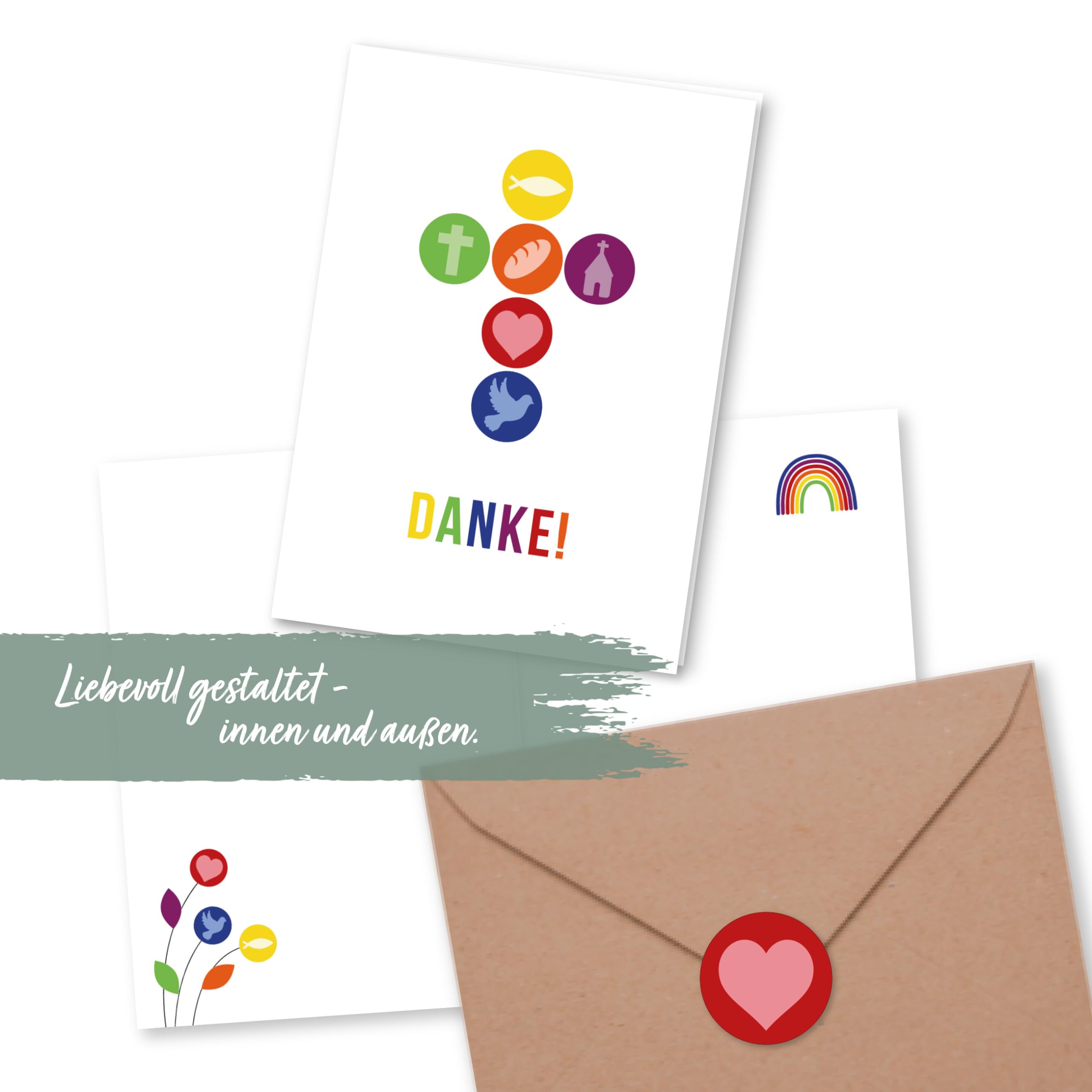 Papierdrachen 6 Thank You Cards for Christian Celebrations such as Christening, Communion, Confirmation, Cross Motif - Image 2