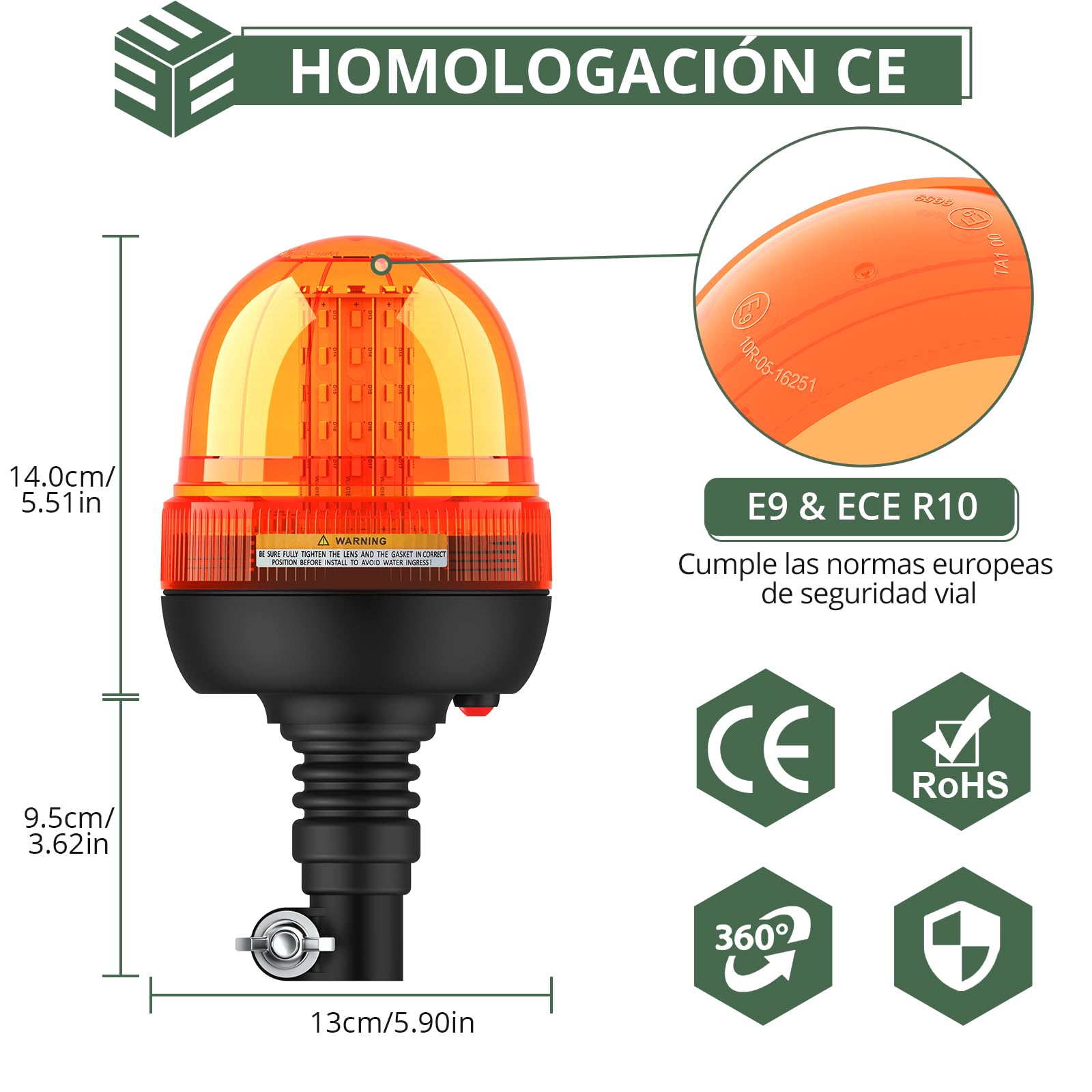 EYPINS 2x Rundumleuchte 60LED, 12V/24V Warnleuchte mit 3 Blitzmodi Rundumkennleuchte Bernstein, Blitz-Kennleuchte flexibler Aufsteckfuß für alle 12V/24V Auto, Truck, KFZ, LKW, Traktor, Bagger| R10 E9